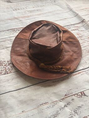 Vintage Brown Braided Leather Cowboy Hat